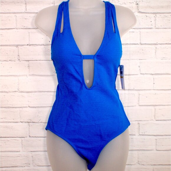 BECCA Pucker Up Tear Drop One Piece Swimsuit Blue Jay Size Small NWT $98 - Picture 4 of 10